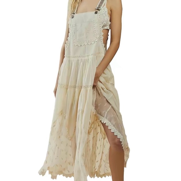 Cream Lace Trim Overall Dress - Picture 8 of 8